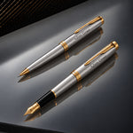Load image into Gallery viewer, Parker Sonnet Stainless Steel GT Ballpoint and Fountain Pen Gift Set, Luxury Gold Trim Writing Pens, Executive Gift, Graduation Gift
