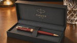 Load and play video in Gallery viewer, Personalized Parker Sonnet Ballpoint Pen – Red Lacquer with Gold Trim
