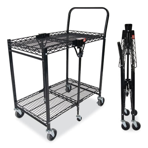 Stowaway Folding Carts, Metal, 2 Shelves, 250 Lb Capacity, 29.63" X 37.25" X 18", Black