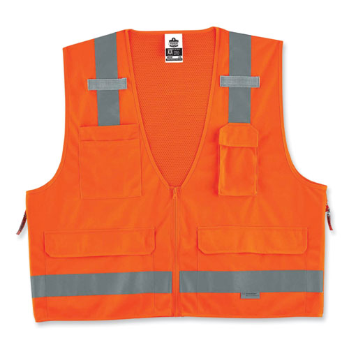 Glowear 8250z Class 2 Surveyors Zipper Vest, Polyester, 4x-large/5x-large, Orange, Ships In 1-3 Business Days