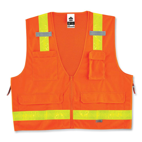 Glowear 8250zhg Class 2 Hi-gloss Surveyors Zipper Vest, Polyester, 2x-large/3x-large, Orange, Ships In 1-3 Business Days