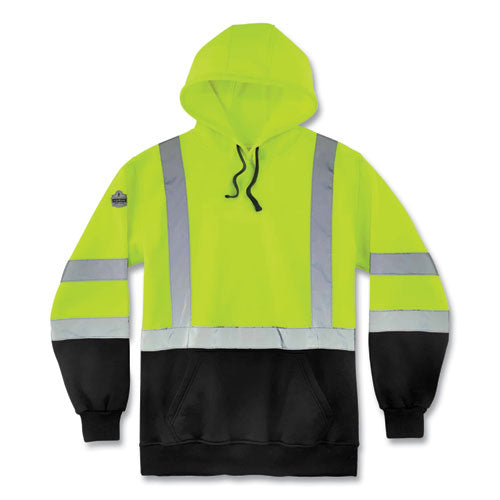 Glowear 8373 Hi-vis Class 3 Hooded With Sweatshirt Black Bottom, Polar Fleece, Lime, Medium, Ships In 1-3 Business Days