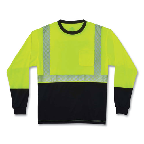 Glowear 8281bk Class 2 Long Sleeve Shirt With Black Bottom, Polyester, X-large, Lime, Ships In 1-3 Business Days