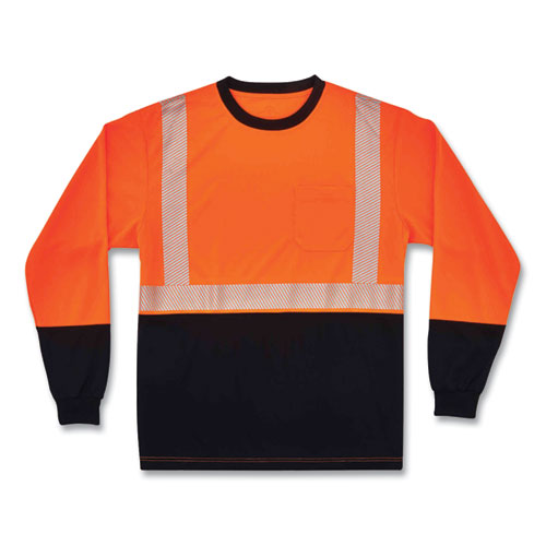Glowear 8281bk Class 2 Long Sleeve Shirt With Black Bottom, Polyester, 2x-large, Orange, Ships In 1-3 Business Days
