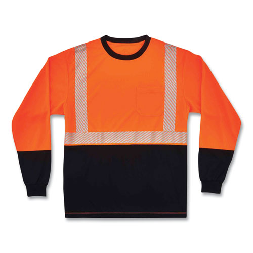 Glowear 8281bk Class 2 Long Sleeve Shirt With Black Bottom, Polyester, 5x-large, Orange, Ships In 1-3 Business Days