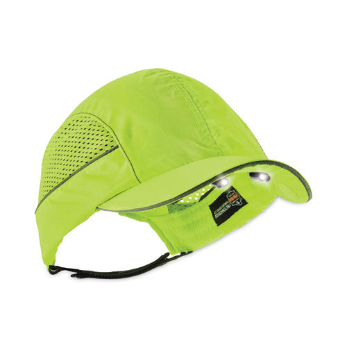 Skullerz 8960 Bump Cap With Led Lighting, Short Brim, Lime Green, Ships In 1-3 Business Days