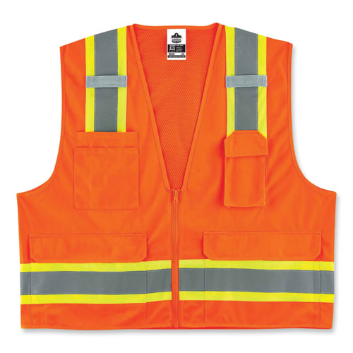 Glowear 8248z Class 2 Two-tone Surveyors Zipper Vest, Polyester, Large/x-large, Orange, Ships In 1-3 Business Days