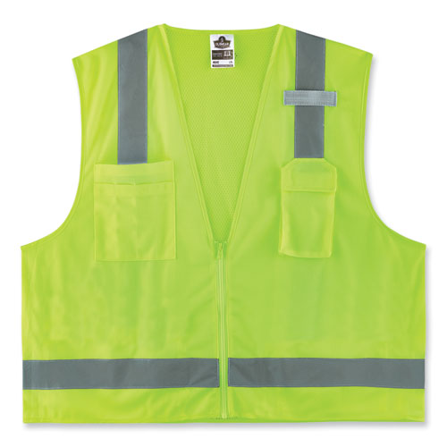 Glowear 8249z-s Single Size Class 2 Economy Surveyors Zipper Vest, Polyester, 4x-large, Lime, Ships In 1-3 Business Days