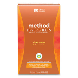 Dryer Sheets, Ginger Mango, 80/box, 6 Boxes/carton