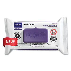 Super Sani-cloth Germicidal Disposable Wipes, Large, 1-ply, 8.2 X 9.8, Unscented, White, 80/pack