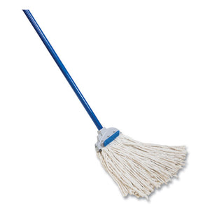 Super Scrubber Wet Mop, White Cotton Head, 48" Blue Powder Coated Steel Handle