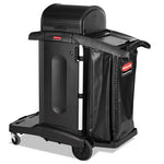 Load image into Gallery viewer, Executive High Security Janitorial Cleaning Cart, Plastic, 4 Shelves, 1 Bin, 23.1&quot; X 39.6&quot; X 27.5&quot;, Black
