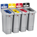 Load image into Gallery viewer, Slim Jim Recycling Station Kit, 4-stream Landfill/paper/plastic/cans, 92 Gal, Plastic, Blue/gray/red/yellow
