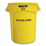 Load image into Gallery viewer, Vented Round Brute Container, &quot;soiled Linen&quot; Imprint, 32 Gal, Plastic, Yellow
