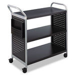 Load image into Gallery viewer, Scoot Three Shelf Utility Cart, Metal, 3 Shelves, 1 Bin, 300 Lb Capacity, 31&quot; X 18&quot; X 38&quot;, Black/silver
