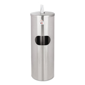 Standing Stainless Wipes Dispener, 12 X 12 X 36, Cylindrical, 5 Gal, Stainless Steel